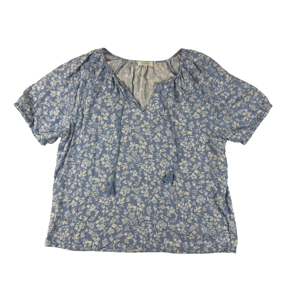 Cottagecore Floral Blouse Rayon Tassel Tie 1X Angels Forever Young